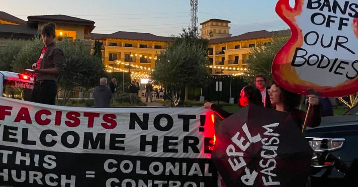 NDN Collective Femme-Led Protest Disrupts William Barr’s Keynote at Far-Right Catholic Church Conference in Napa
